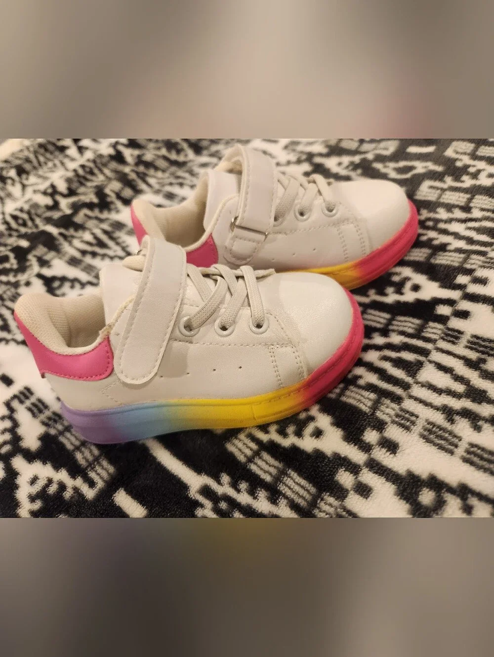 NWOT Kids White Sneakers with Pink Heel and Rainbow Sole, Size 7T